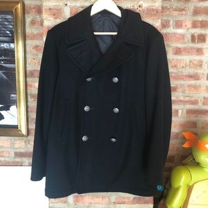 Vintage Pembroke Navy Wool Pea Coat Silver Buttons